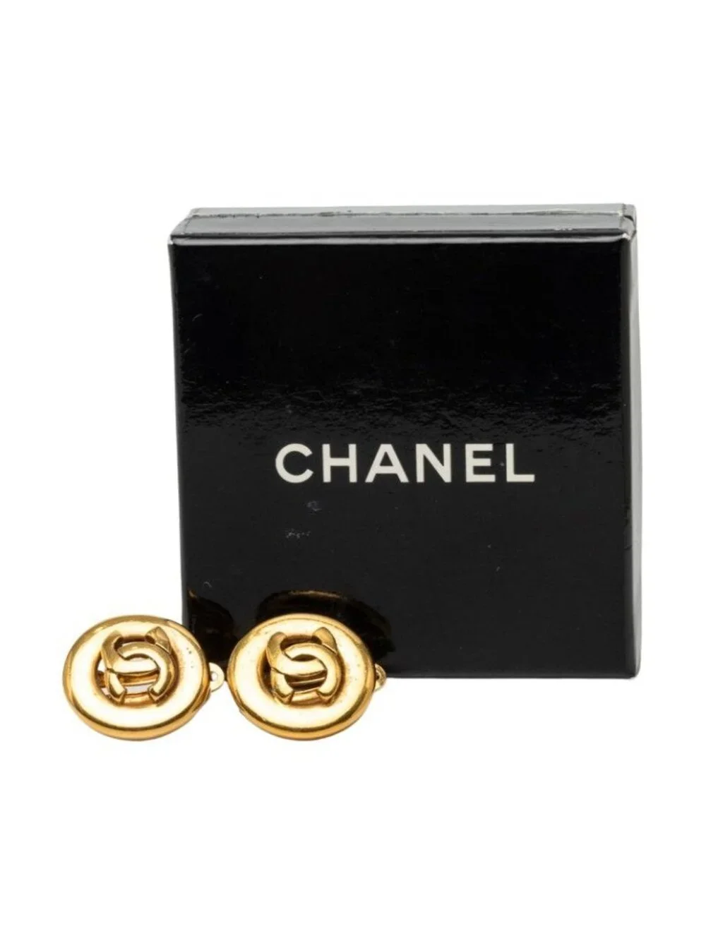 Chanel CC Logo Round Circle Earrings Gold Plated